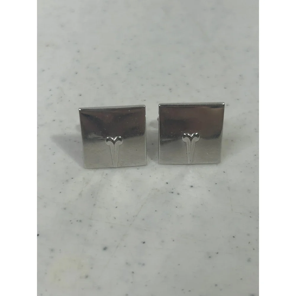 Swank Vintage Silver Tone Square Cufflinks Minimalist Embossed Formal Mens